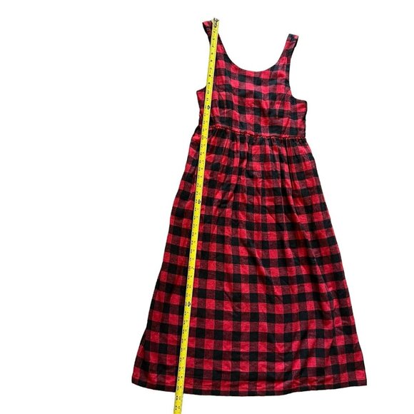 Red Black Buffalo Plaid Sleeveless Midi Dress FADS Cotton 4P Jumper Sundress - Picture 12 of 14